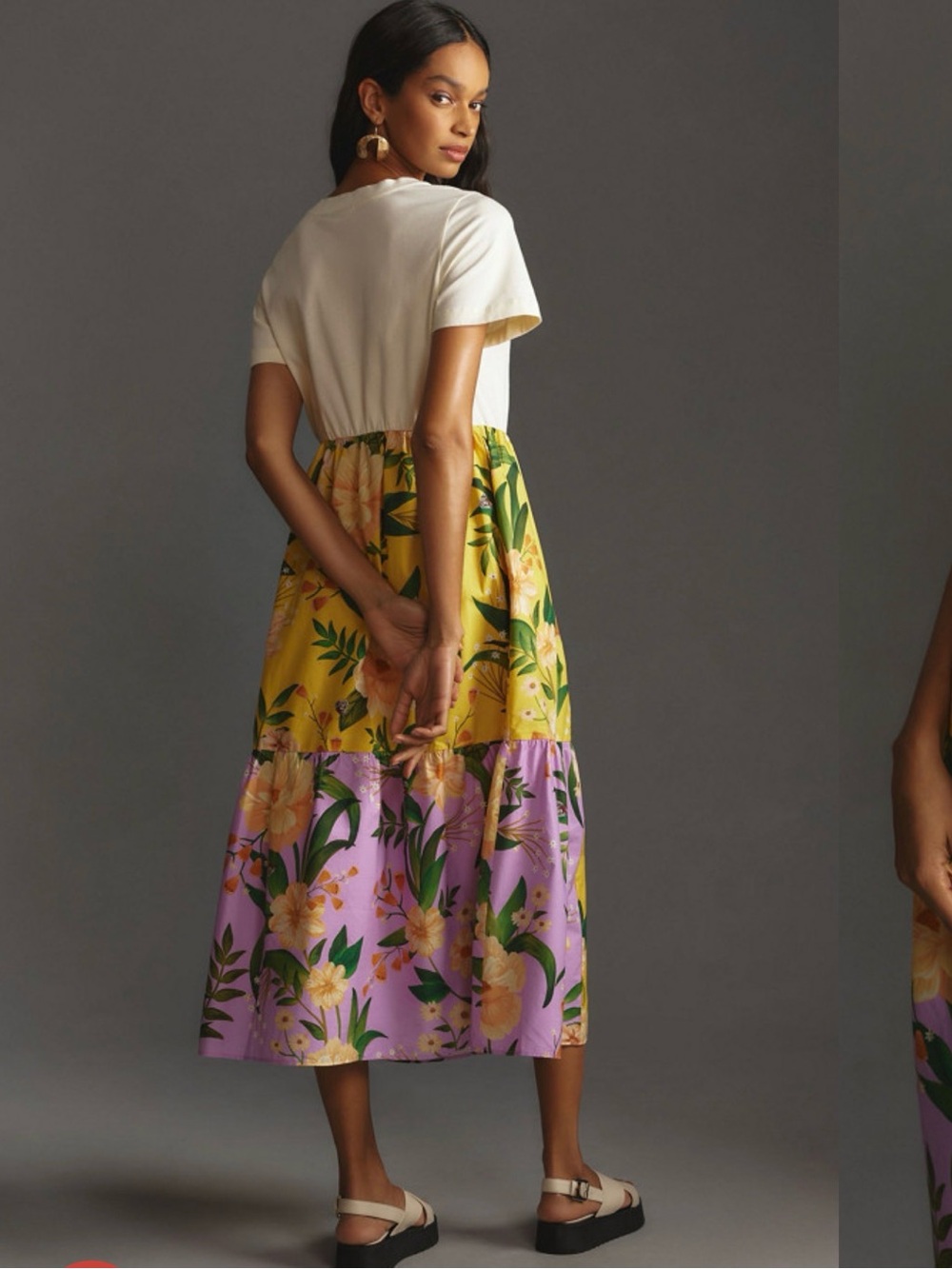 Farm Rio Tiered Tee Dress Anthropologie Mixed Poplin T-Shirt Cotton Brazil M - Picture 3 of 7